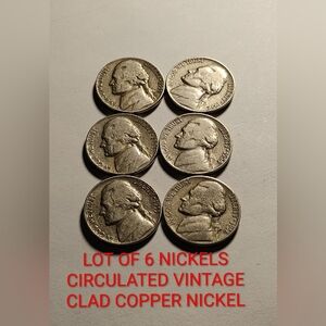 ✅❤️Lot of 6 Vintage Clad Copper Nickels 1951/52/53/54/55/56 CIRCULATED CLAD